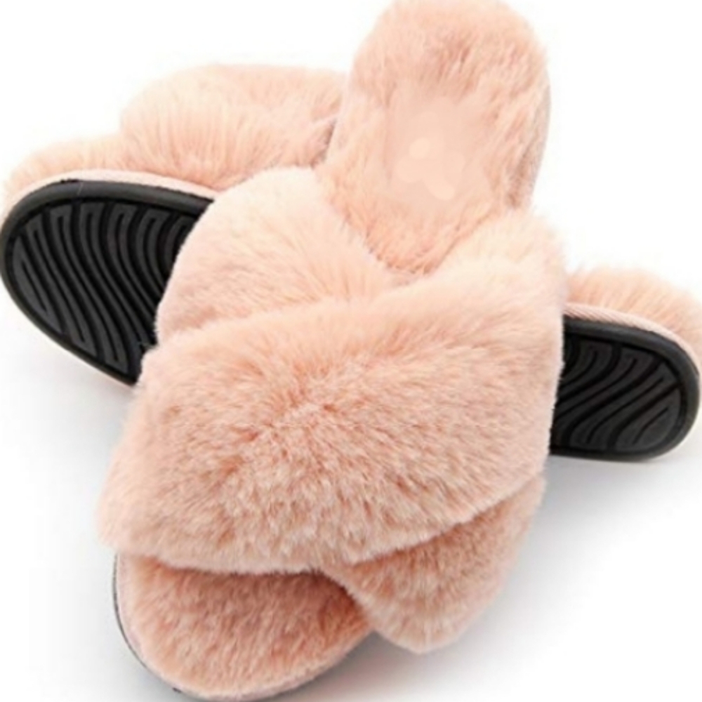 Faux Fur Cross band Slippers💃